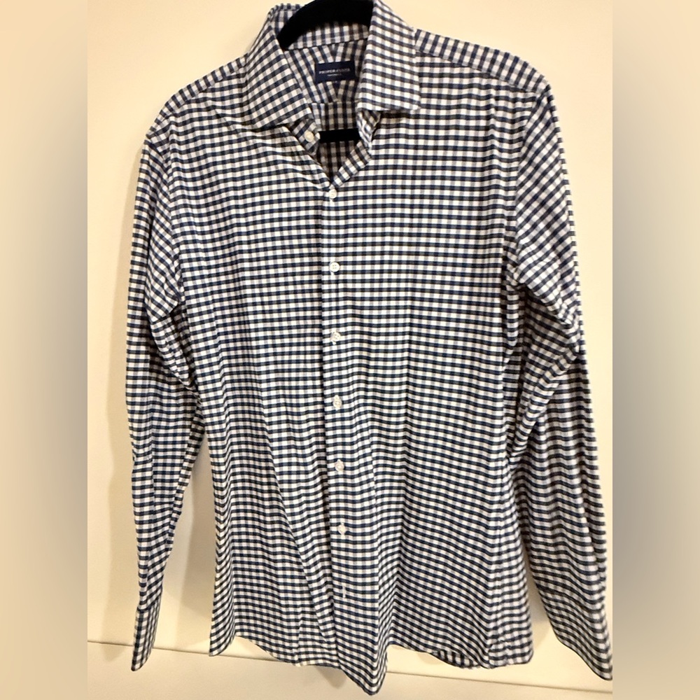 Navy Gingham Button-Down Performance Fabric Shirt… - image 3